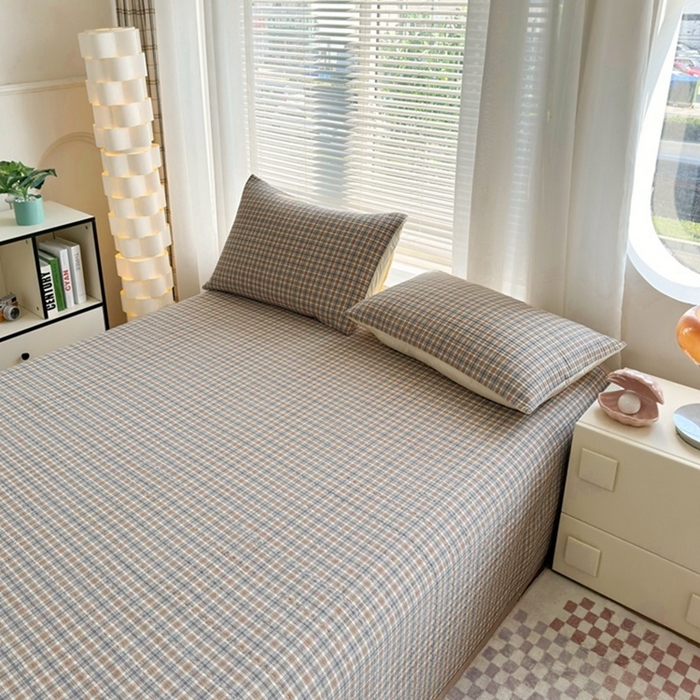 91家纺网 家纺一手货源 找家纺 梦精灵家纺 2026新款全棉床盖单件色织水洗棉绗缝夹棉床单 四季通用榻米防滑学生宿舍单人被套枕套 可颂咖