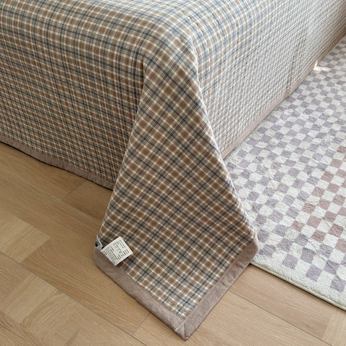 91家纺网 家纺一手货源 找家纺 梦精灵家纺 2026新款全棉床盖单件色织水洗棉绗缝夹棉床单 四季通用榻米防滑学生宿舍单人被套枕套 可颂咖