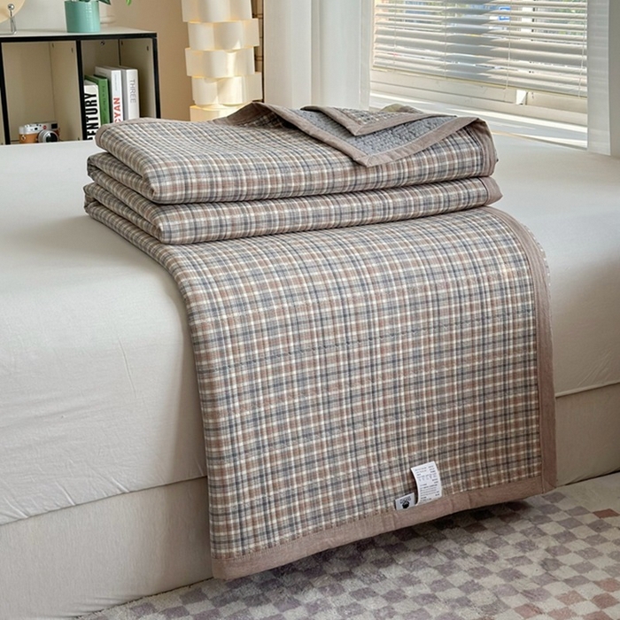 91家纺网 家纺一手货源 找家纺 梦精灵家纺 2026新款全棉床盖单件色织水洗棉绗缝夹棉床单 四季通用榻米防滑学生宿舍单人被套枕套 可颂咖