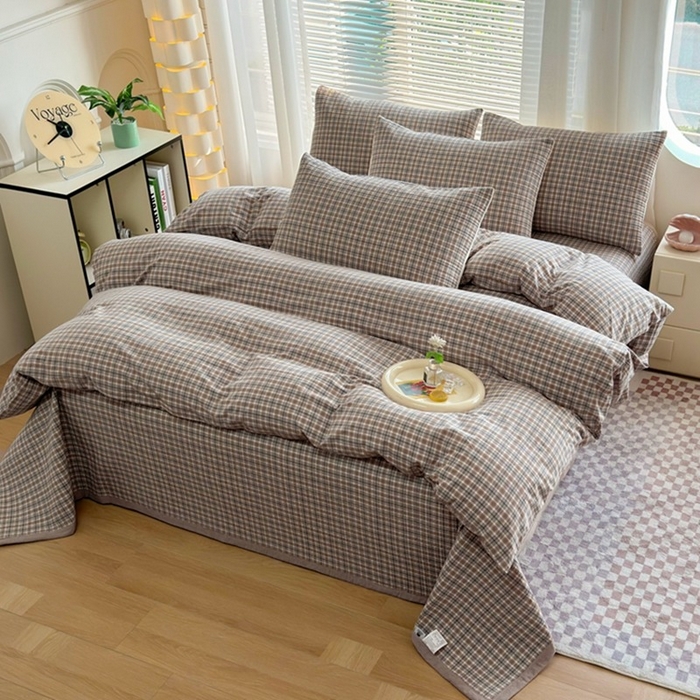 91家纺网 家纺一手货源 找家纺 梦精灵家纺 2026新款全棉床盖单件色织水洗棉绗缝夹棉床单 四季通用榻米防滑学生宿舍单人被套枕套 可颂咖