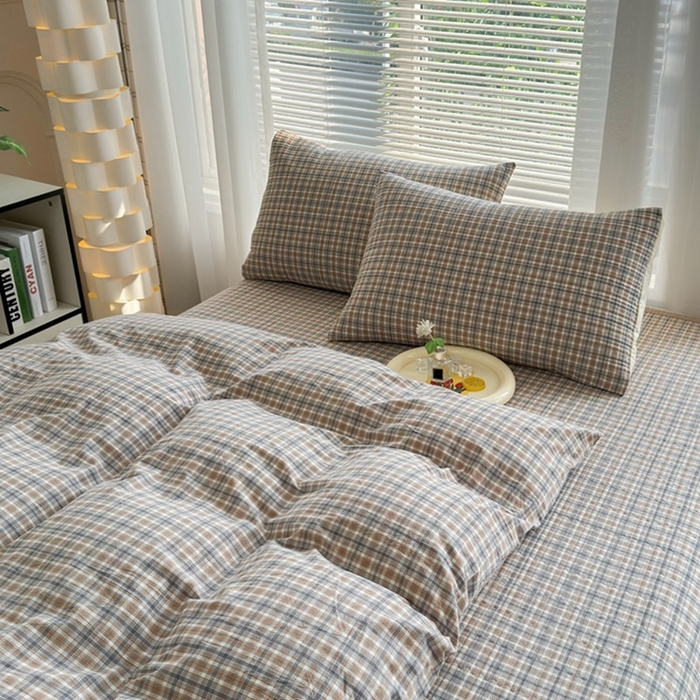 91家纺网 家纺一手货源 找家纺 梦精灵家纺 2026新款全棉床盖单件色织水洗棉绗缝夹棉床单 四季通用榻米防滑学生宿舍单人被套枕套 可颂咖