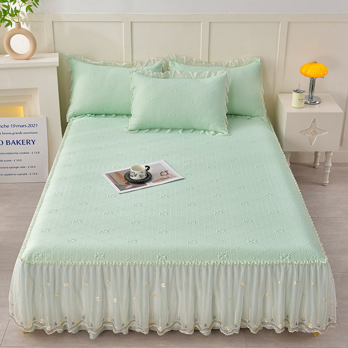 畅畅家纺  2026新款网红爆款夏季立体爱心冰豆豆凉席床裙款三件套 爱心-浅绿