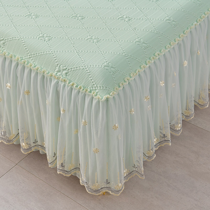 91家纺网 家纺一手货源 找家纺 畅畅家纺  2026新款网红爆款夏季立体爱心冰豆豆凉席床裙款三件套 爱心-浅绿