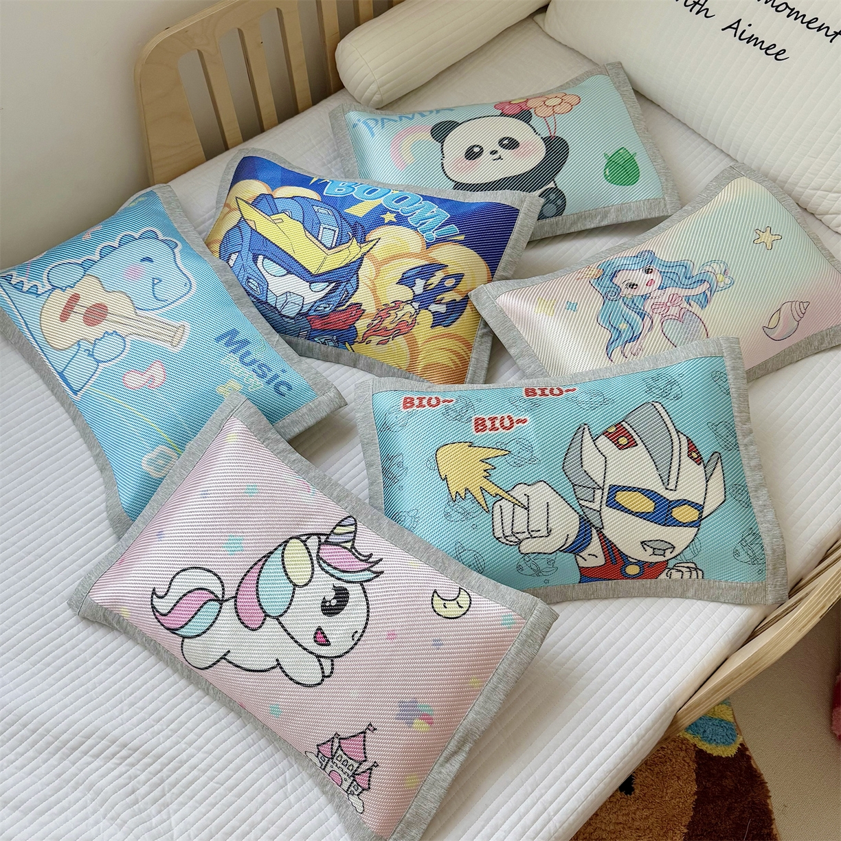 91家纺网 家纺一手货源 找家纺 （总）萌宝家纺 夏季A类大版儿童冰藤枕套夏季双面枕头幼儿园冰藤枕套儿童冰丝枕头