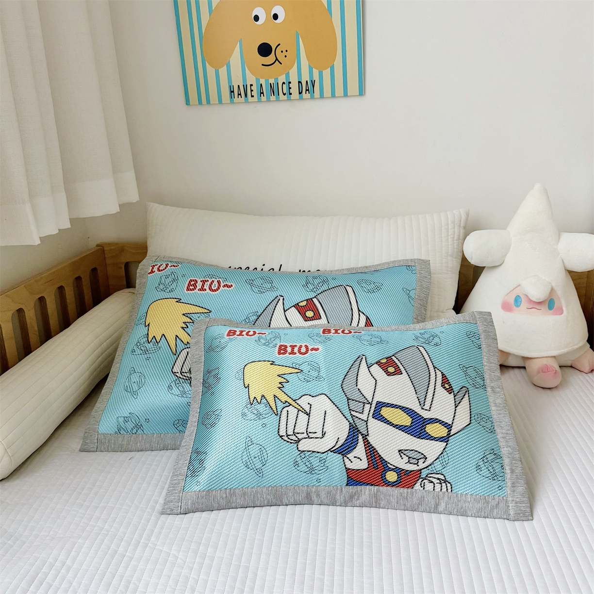 91家纺网 家纺一手货源 找家纺 （总）萌宝家纺 夏季A类大版儿童冰藤枕套夏季双面枕头幼儿园冰藤枕套儿童冰丝枕头