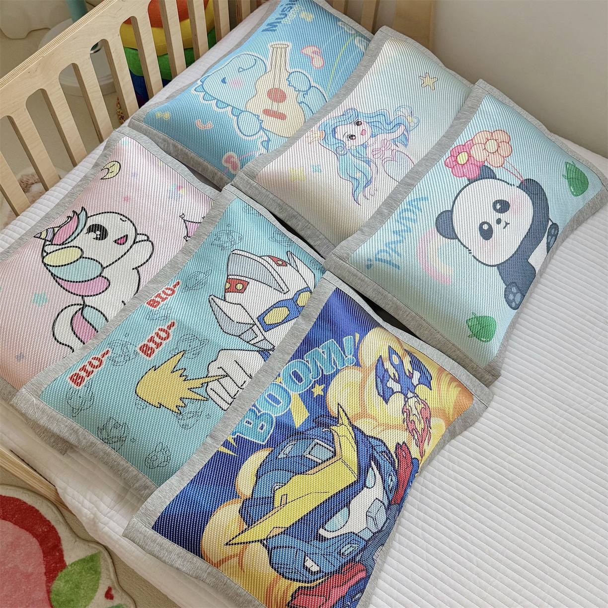 91家纺网 家纺一手货源 找家纺 （总）萌宝家纺 夏季A类大版儿童冰藤枕套夏季双面枕头幼儿园冰藤枕套儿童冰丝枕头