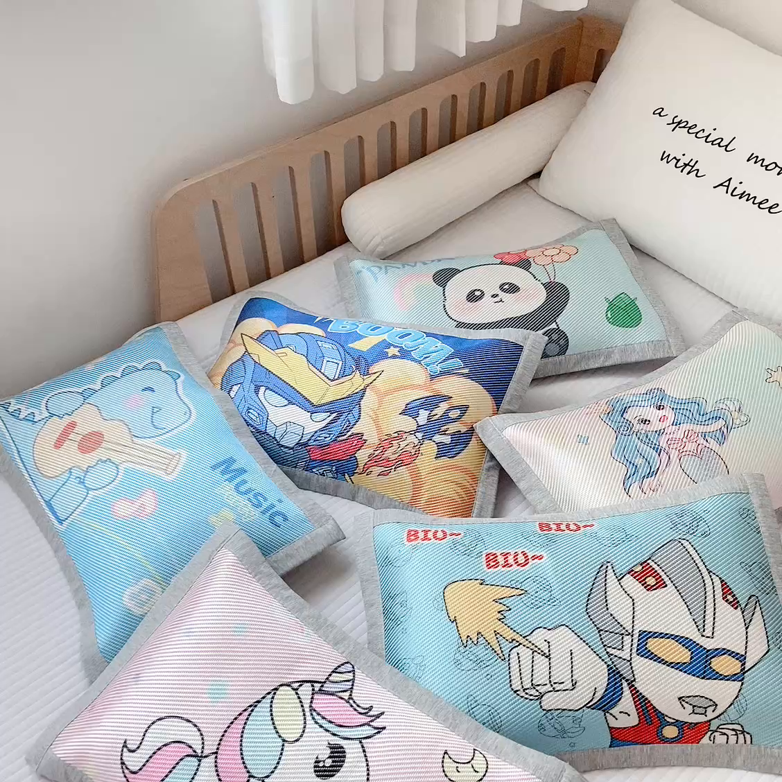 91家纺网 家纺一手货源 找家纺 （总）萌宝家纺 夏季A类大版儿童冰藤枕套夏季双面枕头幼儿园冰藤枕套儿童冰丝枕头