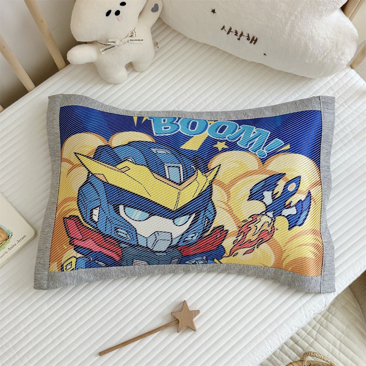 91家纺网 家纺一手货源 找家纺 萌宝家纺 夏季A类大版儿童冰藤枕套夏季双面枕头幼儿园冰藤枕套儿童冰丝枕头 机甲战士