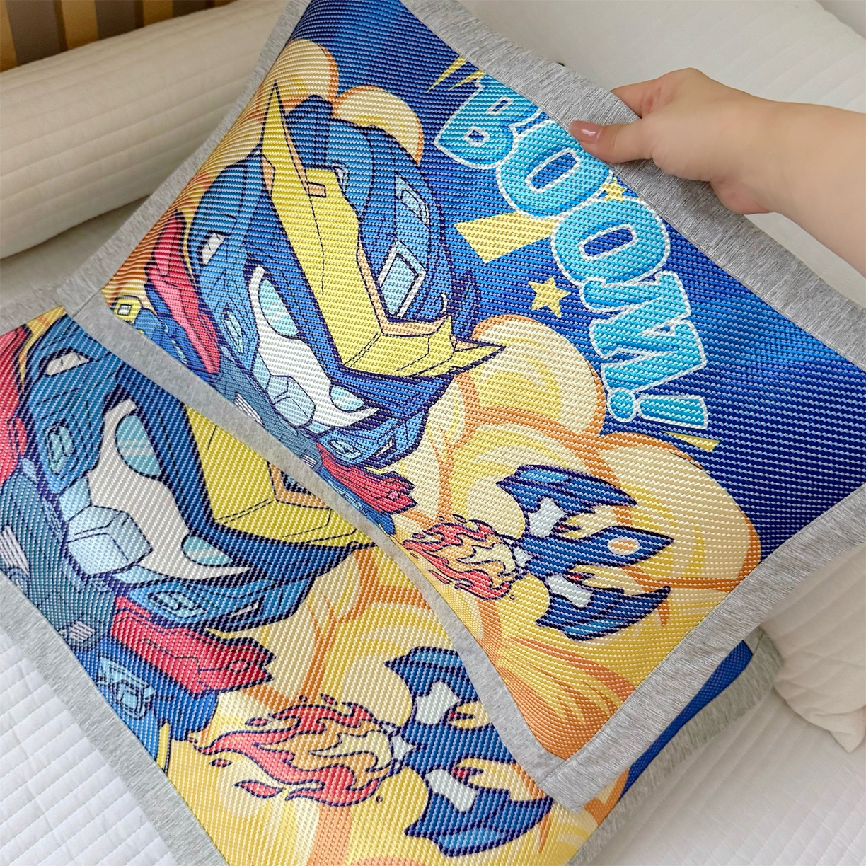 91家纺网 家纺一手货源 找家纺 萌宝家纺 夏季A类大版儿童冰藤枕套夏季双面枕头幼儿园冰藤枕套儿童冰丝枕头 机甲战士