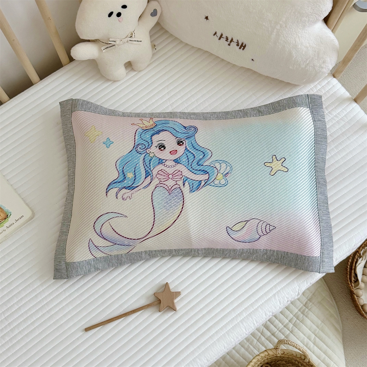 91家纺网 家纺一手货源 找家纺 萌宝家纺 夏季A类大版儿童冰藤枕套夏季双面枕头幼儿园冰藤枕套儿童冰丝枕头 人鱼公主