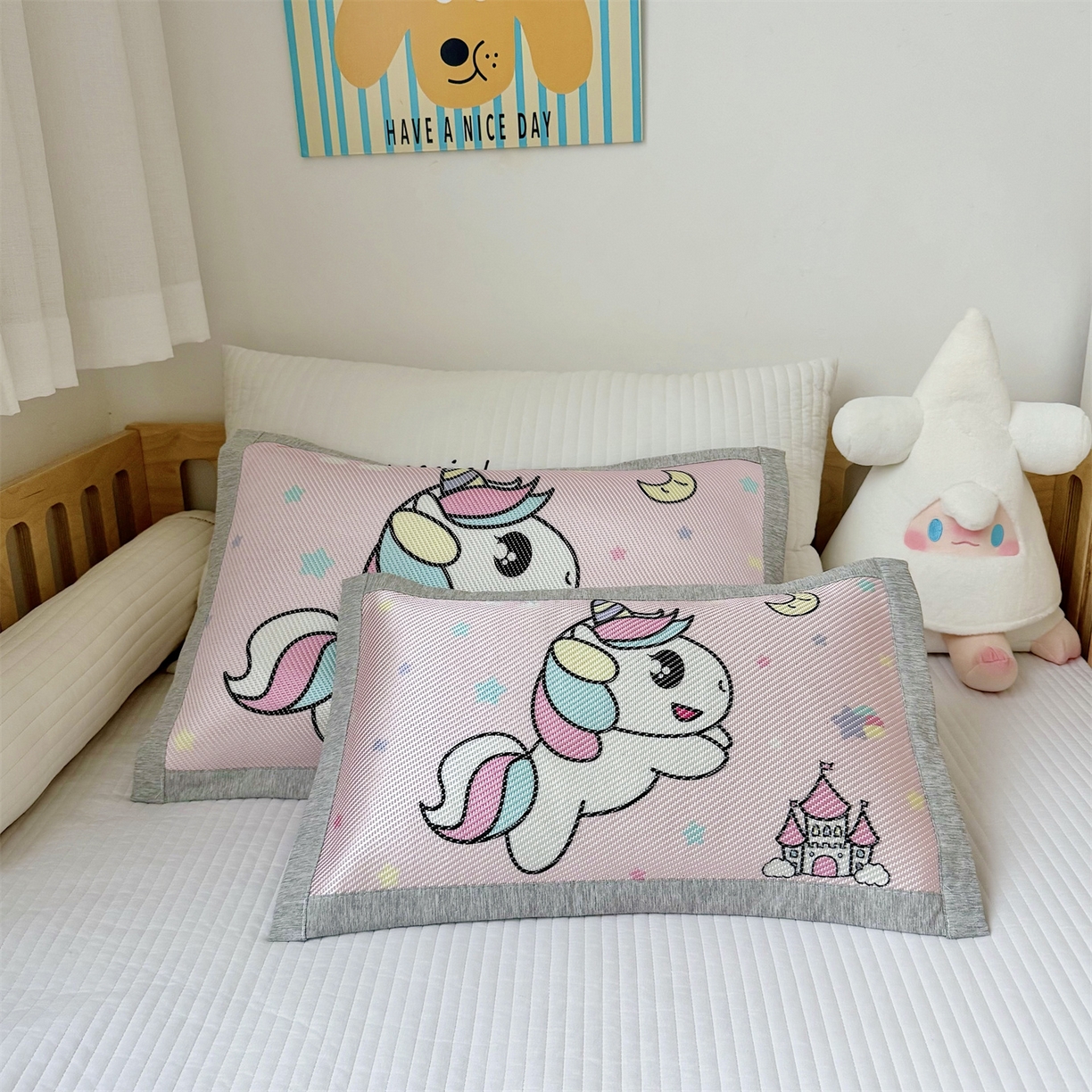萌宝家纺 夏季A类大版儿童冰藤枕套夏季双面枕头幼儿园冰藤枕套儿童冰丝枕头 小马