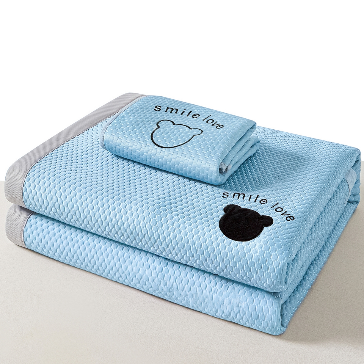 91家纺网 家纺一手货源 找家纺 奇丝雅 2026新款夏季A类真PE凉感冰豆豆凉席冰丝床单单件冰丝席可机洗单人-学生床 八宝熊-蓝