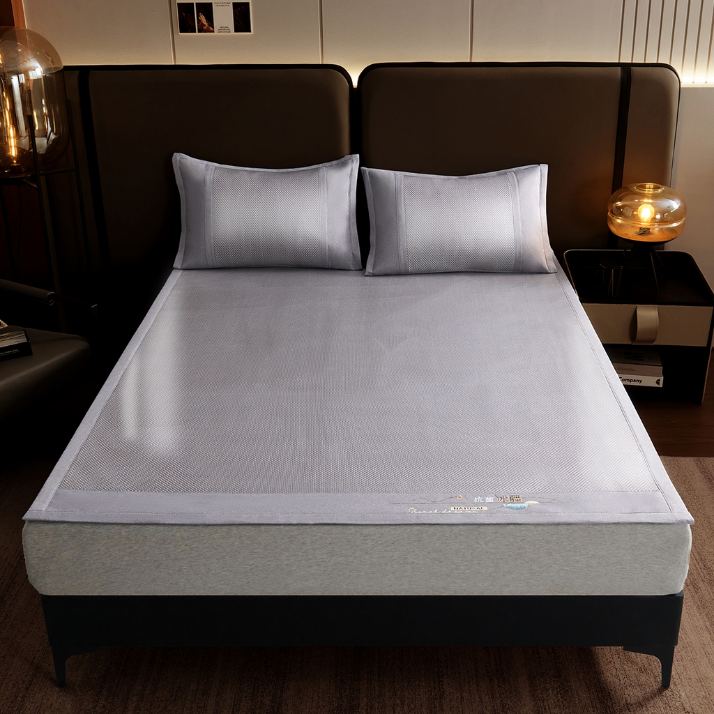 青雅席业 2026新款防滑3D复合冰藤凉席三件套 冰藤-落日-灰