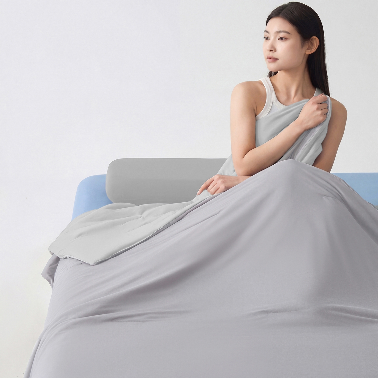 91家纺网 家纺一手货源 找家纺 恒科家纺 2026春夏新款某朵同款质量夏季双感深睡被夏被夏凉被pro3.0（含包装） 青空灰