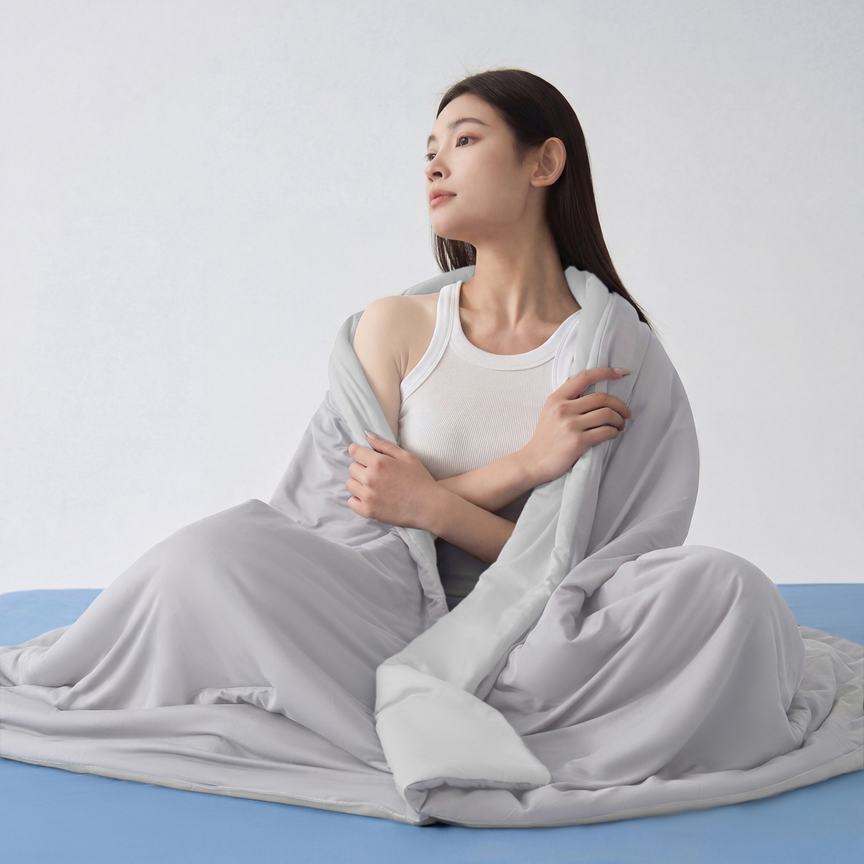 91家纺网 家纺一手货源 找家纺 恒科家纺 2026春夏新款某朵同款质量夏季双感深睡被夏被夏凉被pro3.0（含包装） 青空灰