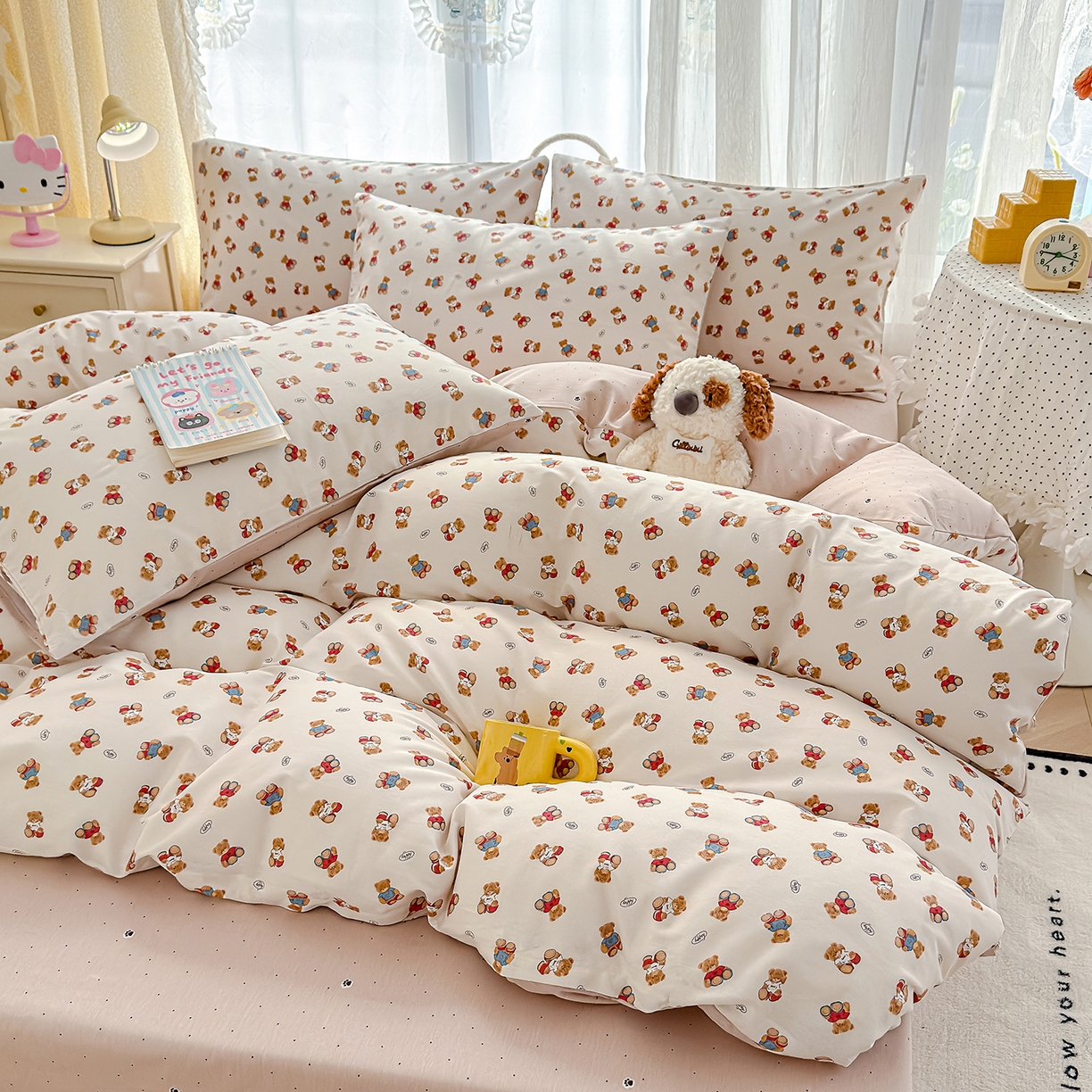 91家纺网 家纺一手货源 找家纺 铺尚美家纺 2026新款12868新疆全棉纯棉印花四件套（提供质检报告 烘焙熊熊