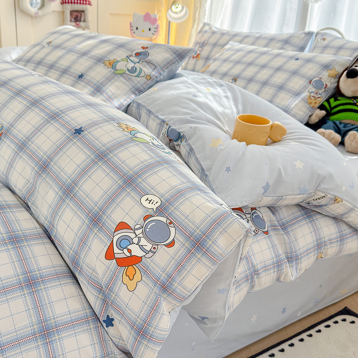 91家纺网 家纺一手货源 找家纺 铺尚美家纺 2026新款12868新疆全棉纯棉印花四件套（提供质检报告 快乐星球