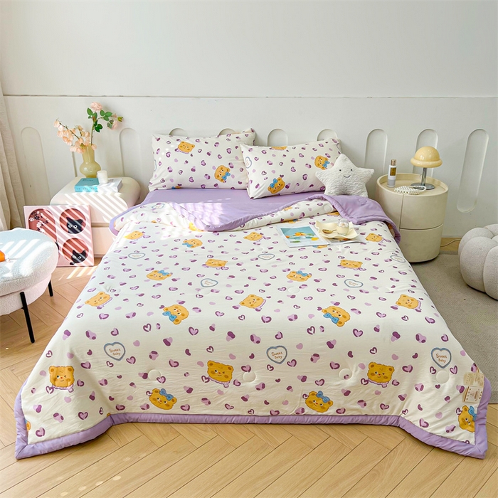 91家纺网 家纺一手货源 找家纺 爱屋及屋 2026新款小清新水洗棉棉花夏被夏凉被空调被 豹纹小熊