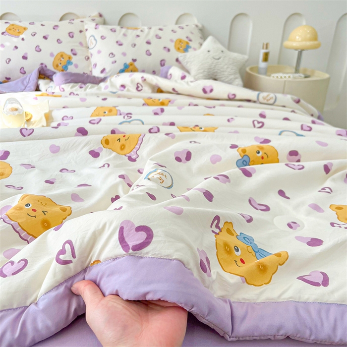 91家纺网 家纺一手货源 找家纺 爱屋及屋 2026新款小清新水洗棉棉花夏被夏凉被空调被 豹纹小熊