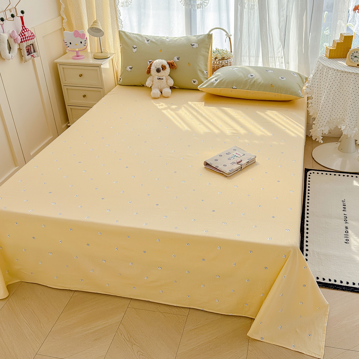 91家纺网 家纺一手货源 找家纺 铺尚美家纺 2026新款12868新疆全棉纯棉印花四件套（提供质检报告 抹茶小羊