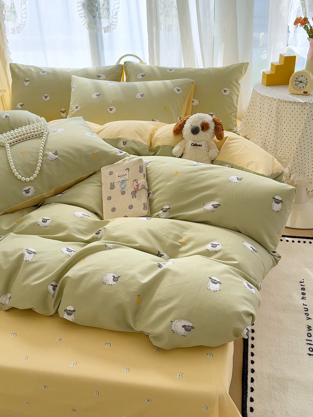 91家纺网 家纺一手货源 找家纺 铺尚美家纺 2026新款12868新疆全棉纯棉印花四件套（提供质检报告 抹茶小羊