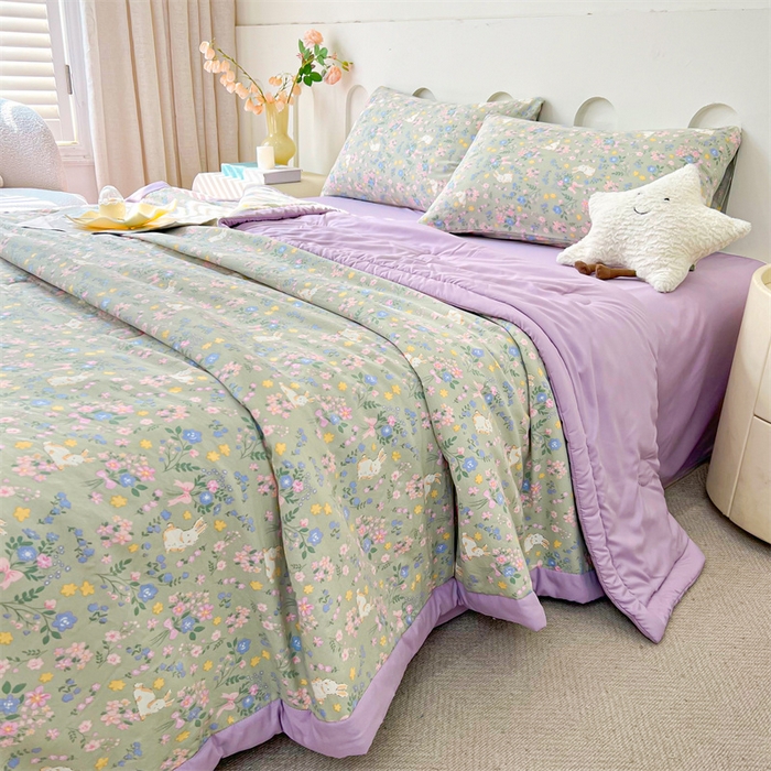 91家纺网 家纺一手货源 找家纺 爱屋及屋 2026新款小清新水洗棉棉花夏被夏凉被空调被 春意