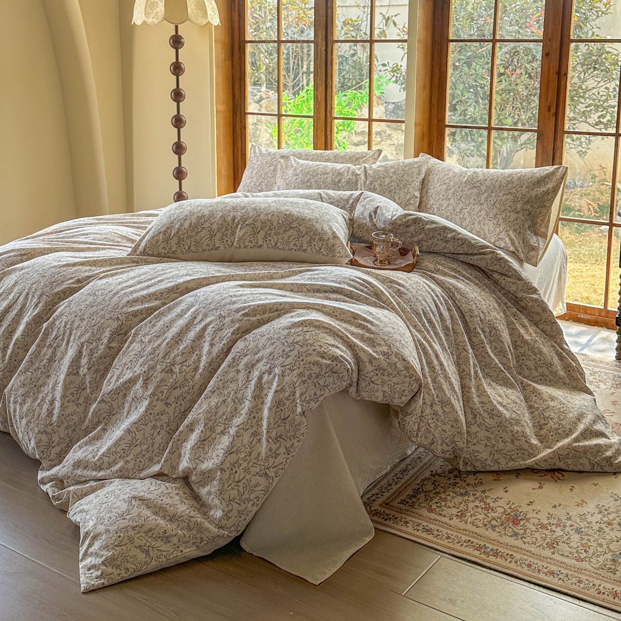 91家纺网 家纺一手货源 找家纺 田野 2026新款全棉棉麻四件套-碎花系列 叶语悠然 紫