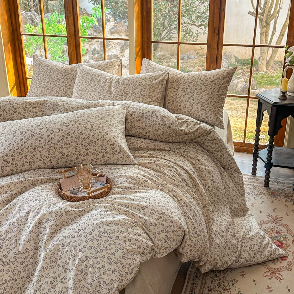 91家纺网 家纺一手货源 找家纺 田野 2026新款全棉棉麻四件套-碎花系列 春风南岸 米