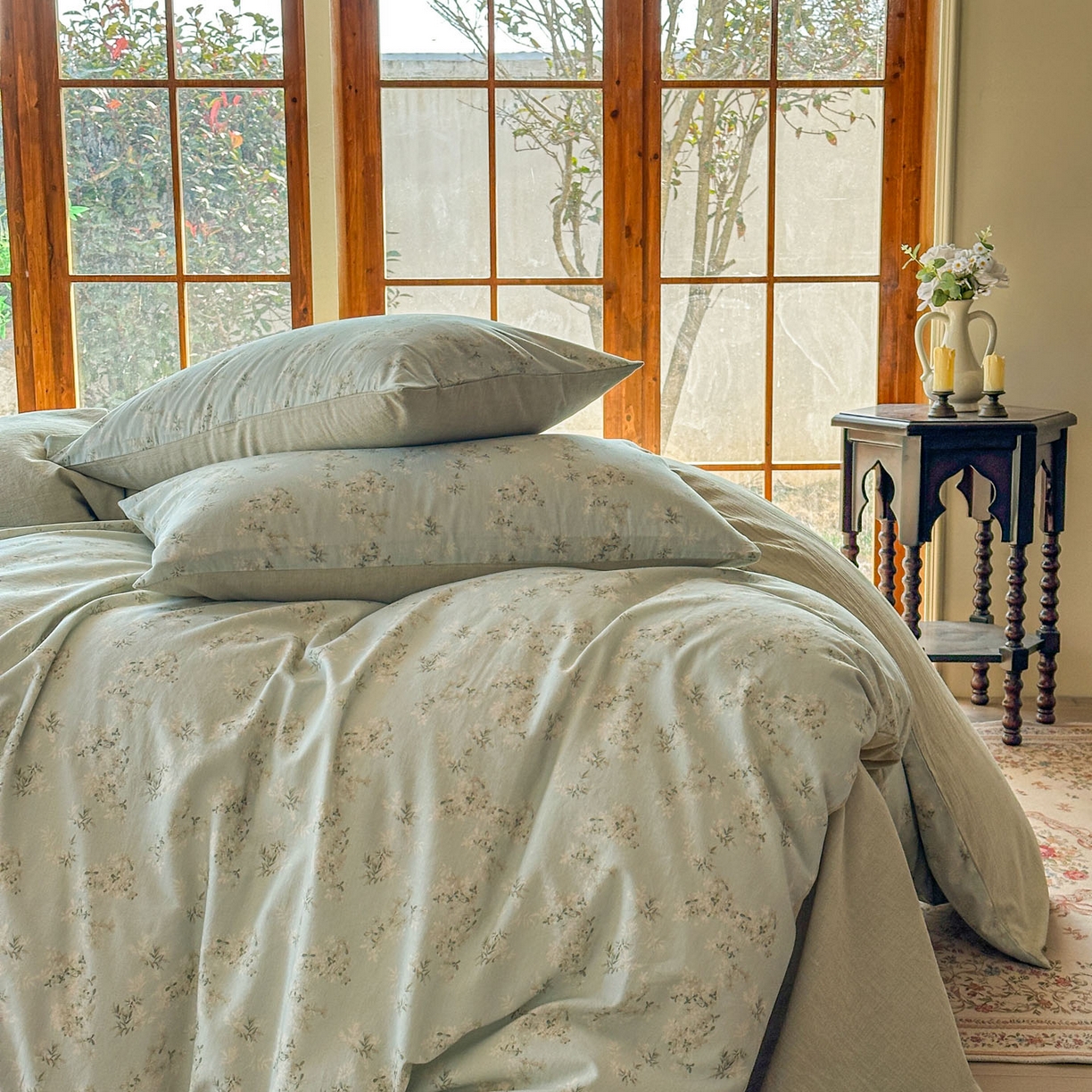 91家纺网 家纺一手货源 找家纺 田野 2026新款全棉棉麻四件套-碎花系列 层林尽染 绿