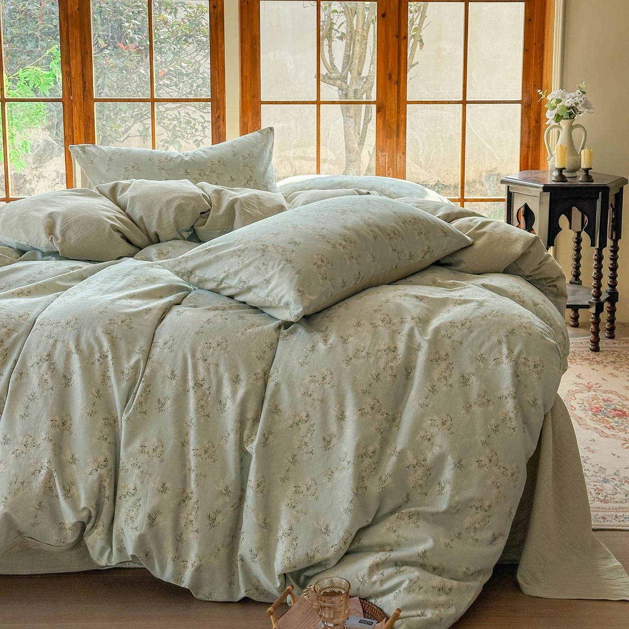 91家纺网 家纺一手货源 找家纺 田野 2026新款全棉棉麻四件套-碎花系列 层林尽染 绿