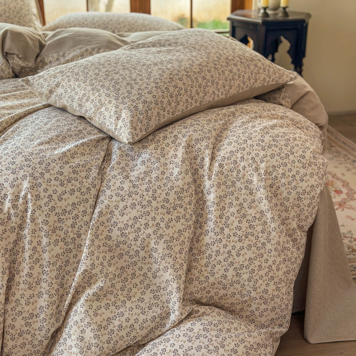 91家纺网 家纺一手货源 找家纺 田野 2026新款全棉棉麻四件套-碎花系列 春风南岸 米