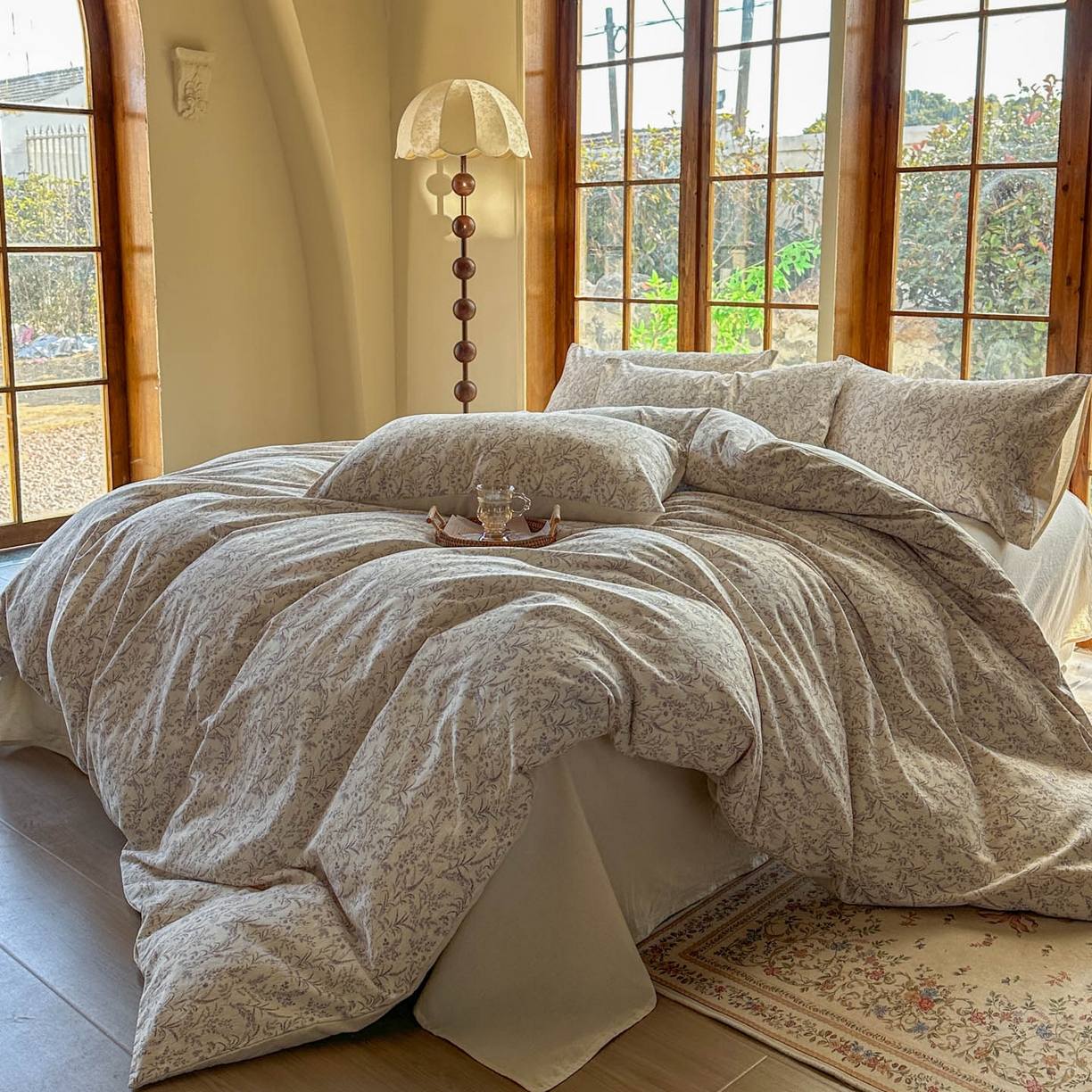 91家纺网 家纺一手货源 找家纺 田野 2026新款全棉棉麻四件套-碎花系列 叶语悠然 紫