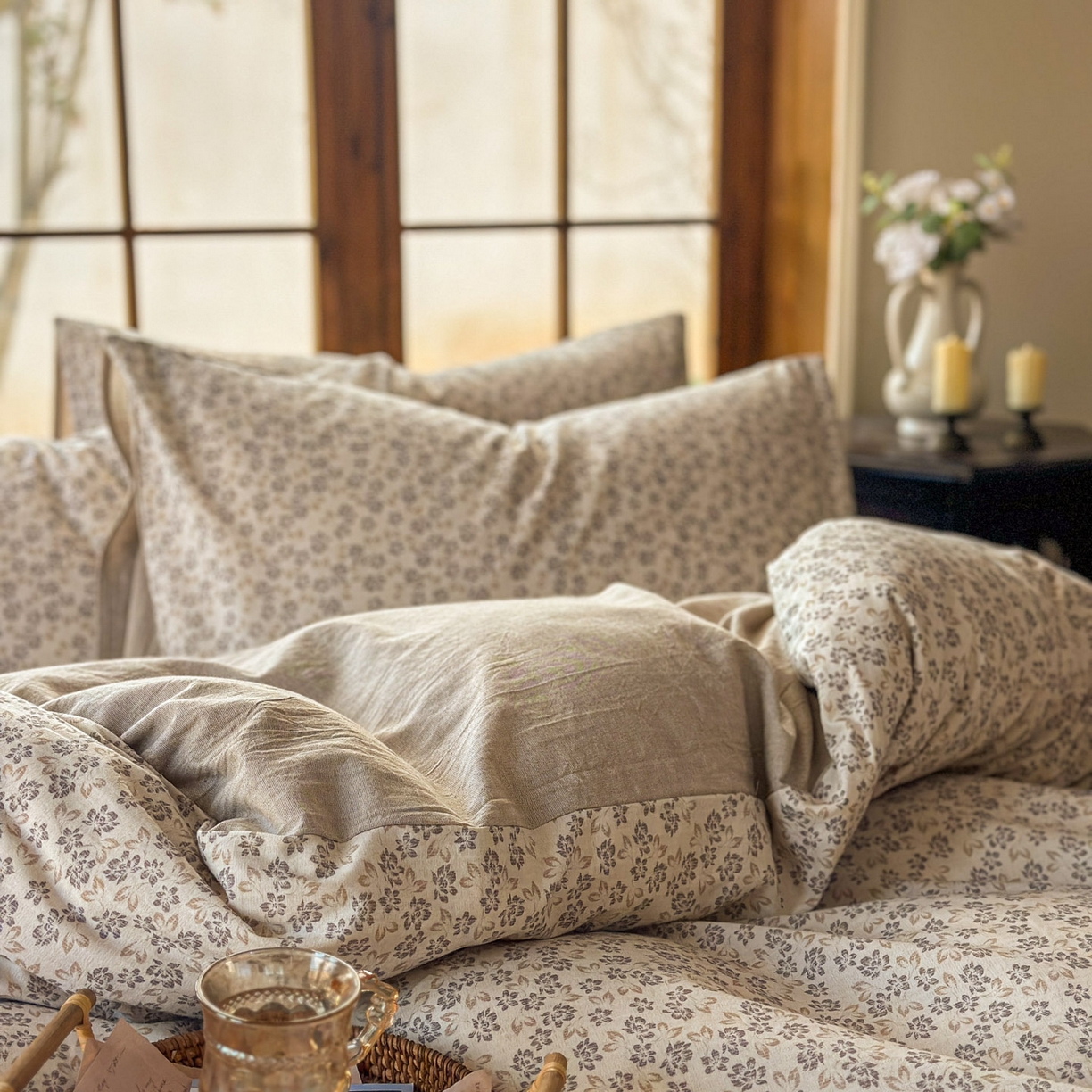 91家纺网 家纺一手货源 找家纺 田野 2026新款全棉棉麻四件套-碎花系列 春风南岸 米