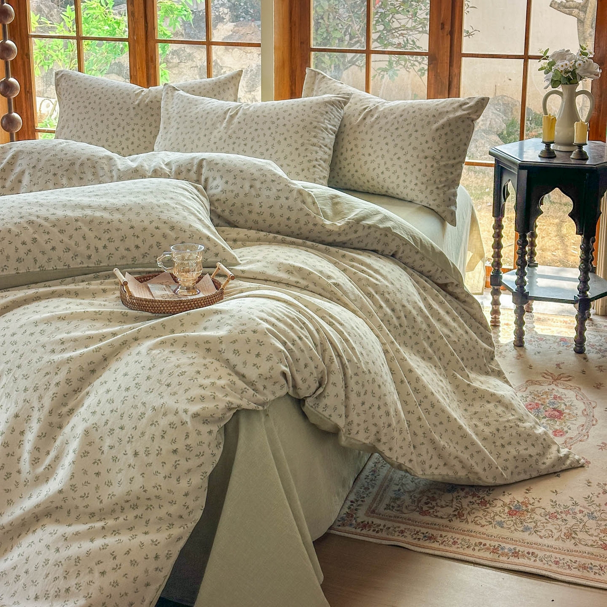 91家纺网 家纺一手货源 找家纺 田野 2026新款全棉棉麻四件套-碎花系列 清风絮语 绿