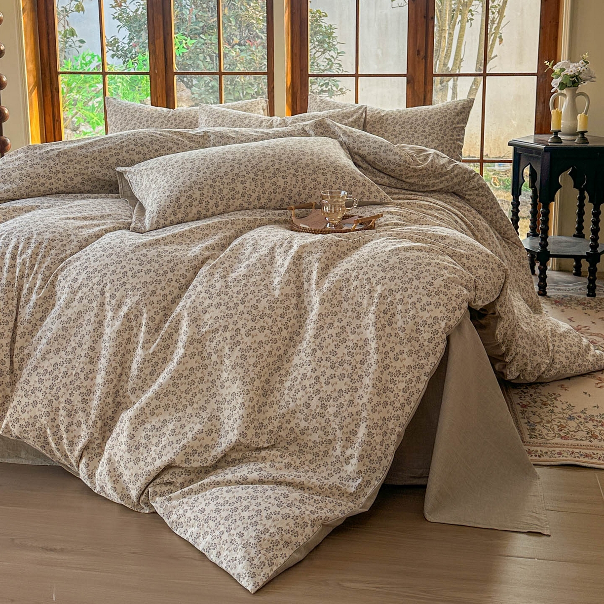 91家纺网 家纺一手货源 找家纺 田野 2026新款全棉棉麻四件套-碎花系列 春风南岸 米