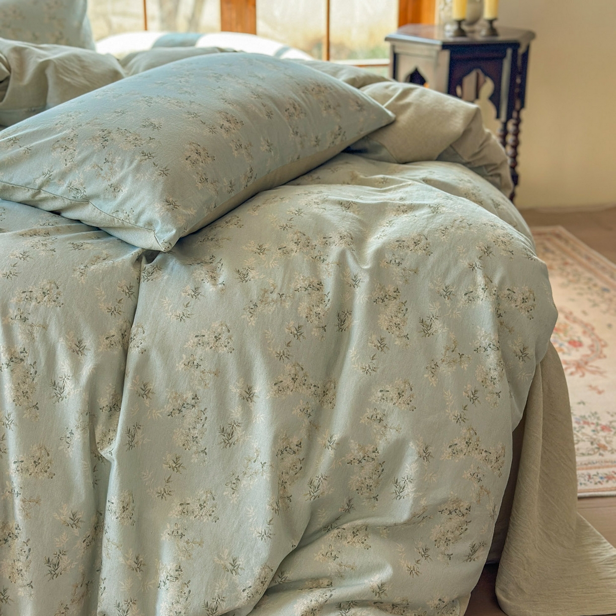 91家纺网 家纺一手货源 找家纺 田野 2026新款全棉棉麻四件套-碎花系列 层林尽染 绿