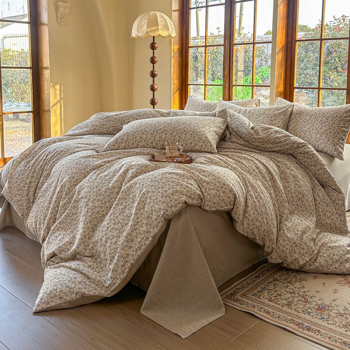 91家纺网 家纺一手货源 找家纺 田野 2026新款全棉棉麻四件套-碎花系列 春风南岸 米