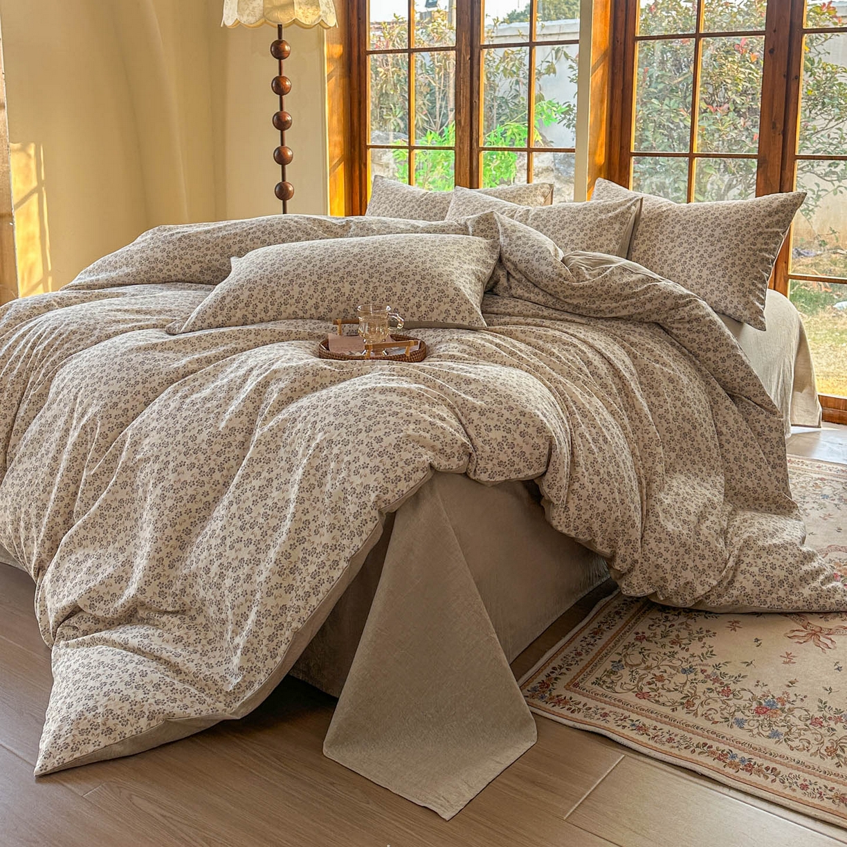 91家纺网 家纺一手货源 找家纺 田野 2026新款全棉棉麻四件套-碎花系列 春风南岸 米