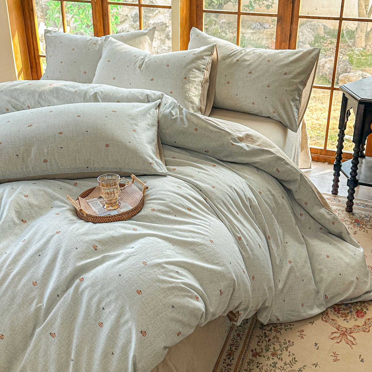 91家纺网 家纺一手货源 找家纺 田野 2026新款全棉棉麻四件套-碎花系列 小南瓜