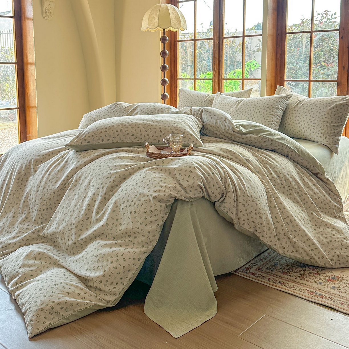 91家纺网 家纺一手货源 找家纺 田野 2026新款全棉棉麻四件套-碎花系列 清风絮语 绿