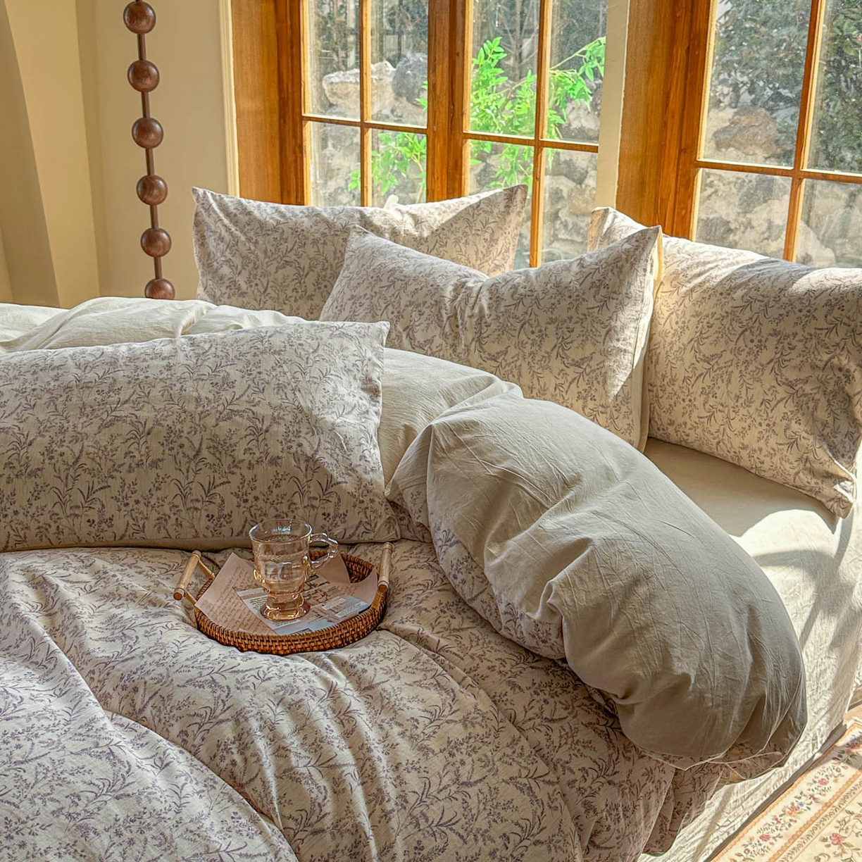 91家纺网 家纺一手货源 找家纺 田野 2026新款全棉棉麻四件套-碎花系列 叶语悠然 紫