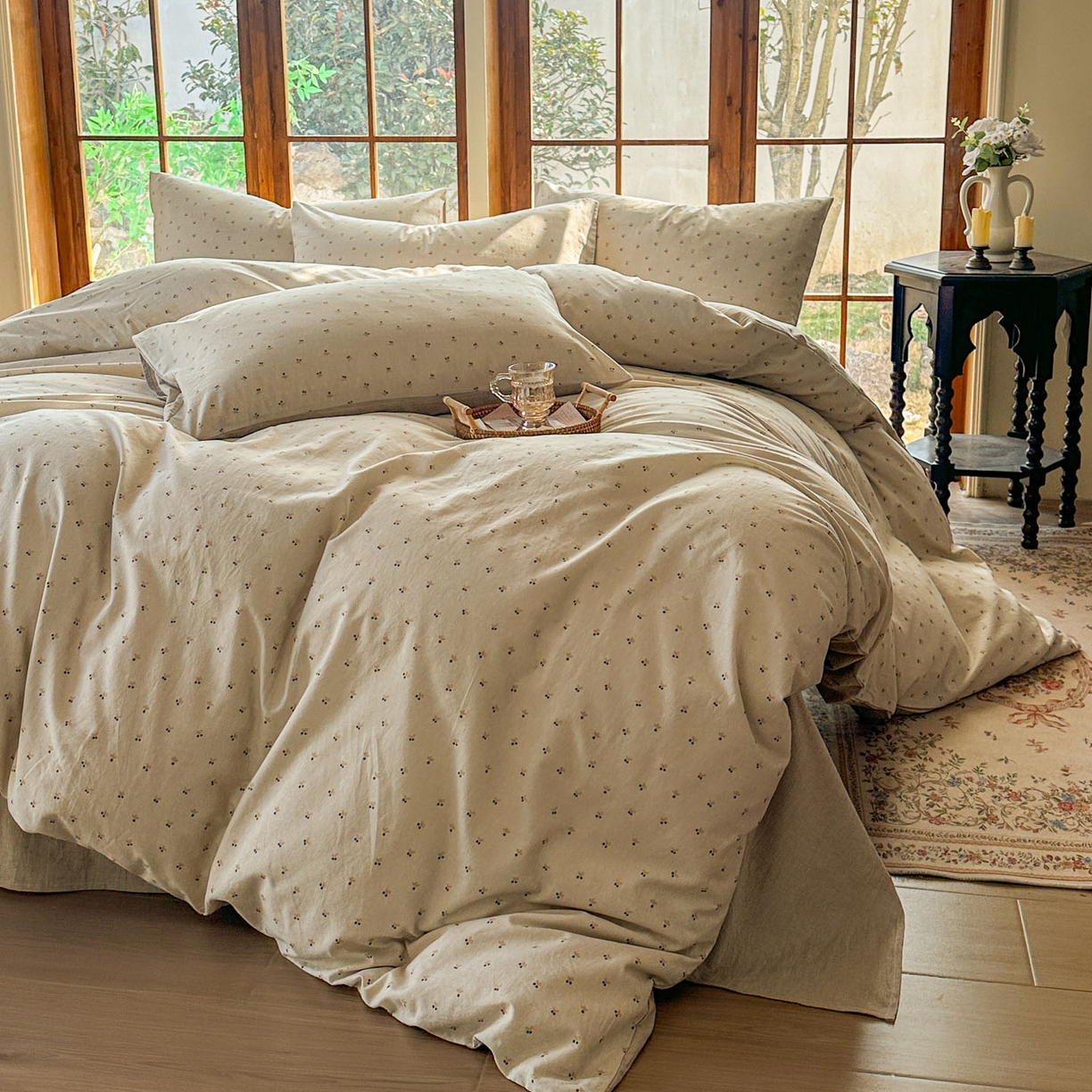 91家纺网 家纺一手货源 找家纺 田野 2026新款全棉棉麻四件套-碎花系列 小樱桃