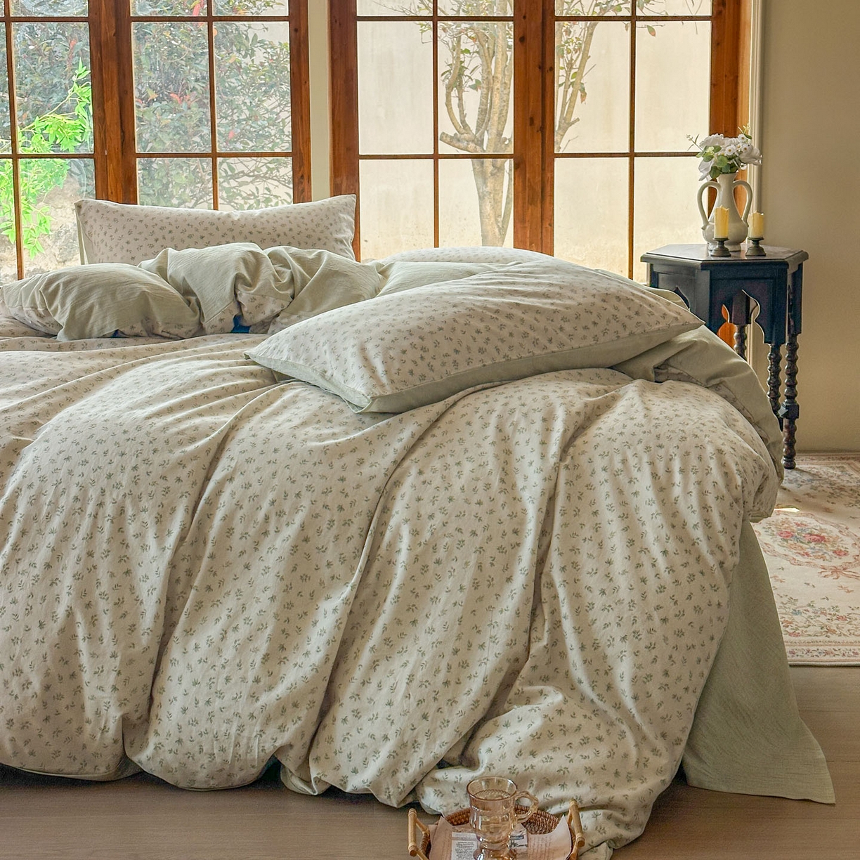 91家纺网 家纺一手货源 找家纺 田野 2026新款全棉棉麻四件套-碎花系列 清风絮语 绿