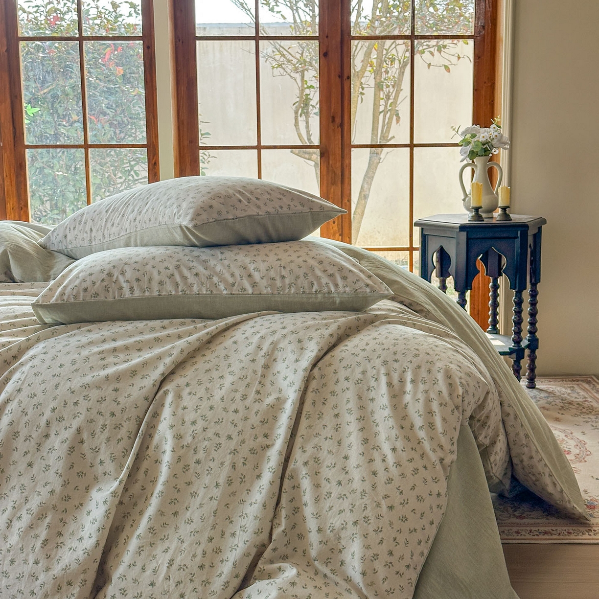 91家纺网 家纺一手货源 找家纺 田野 2026新款全棉棉麻四件套-碎花系列 清风絮语 绿