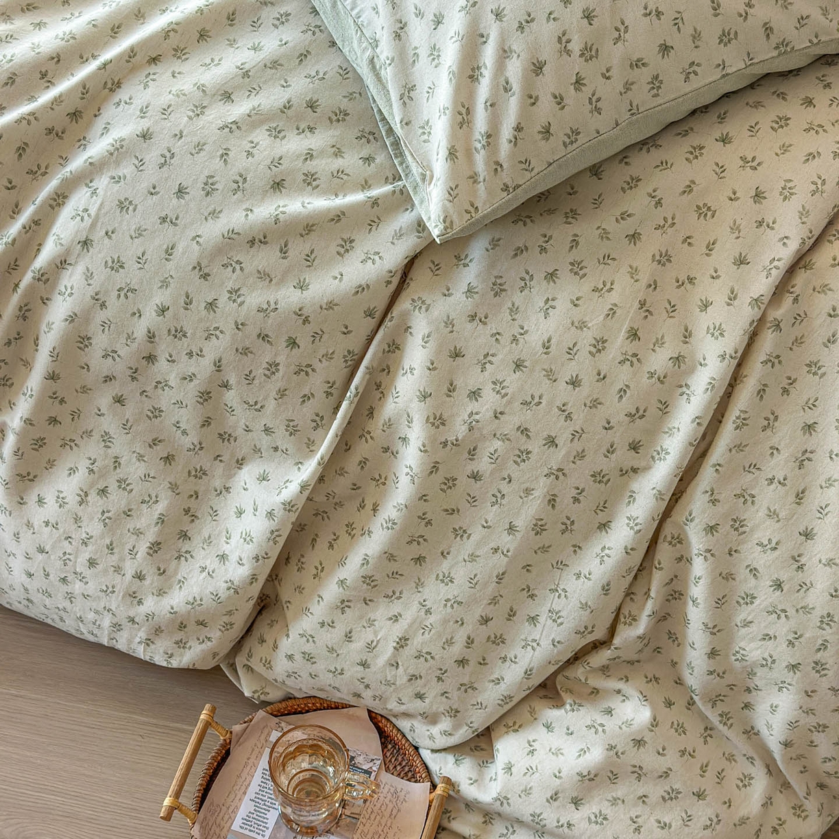 91家纺网 家纺一手货源 找家纺 田野 2026新款全棉棉麻四件套-碎花系列 清风絮语 绿