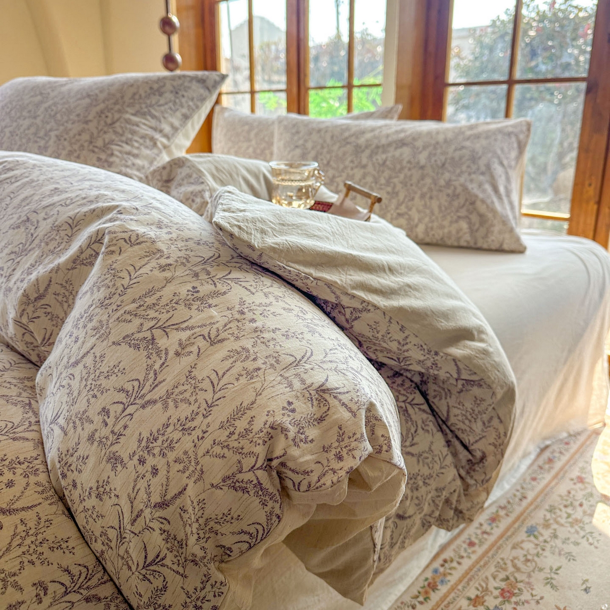 91家纺网 家纺一手货源 找家纺 田野 2026新款全棉棉麻四件套-碎花系列 叶语悠然 紫