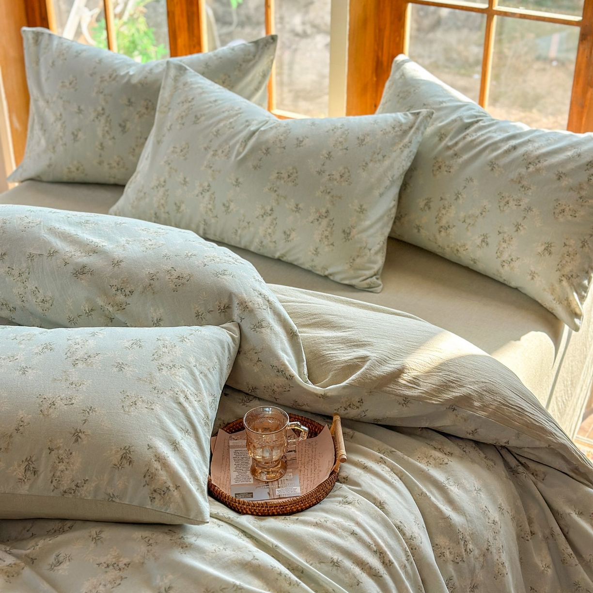 91家纺网 家纺一手货源 找家纺 田野 2026新款全棉棉麻四件套-碎花系列 层林尽染 绿