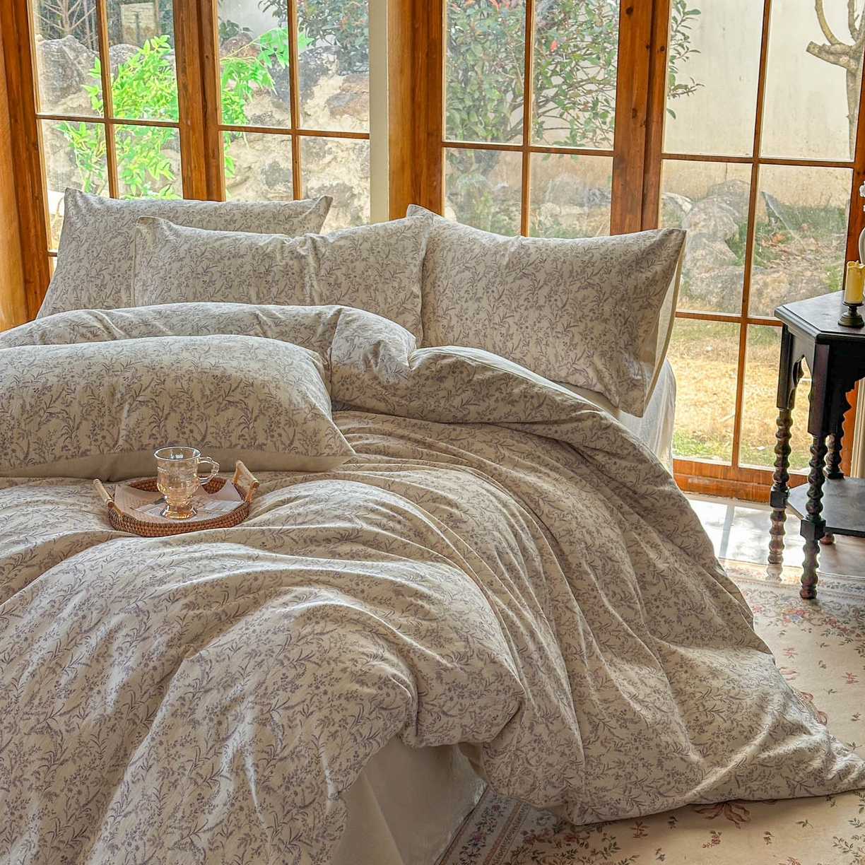 91家纺网 家纺一手货源 找家纺 田野 2026新款全棉棉麻四件套-碎花系列 叶语悠然 紫