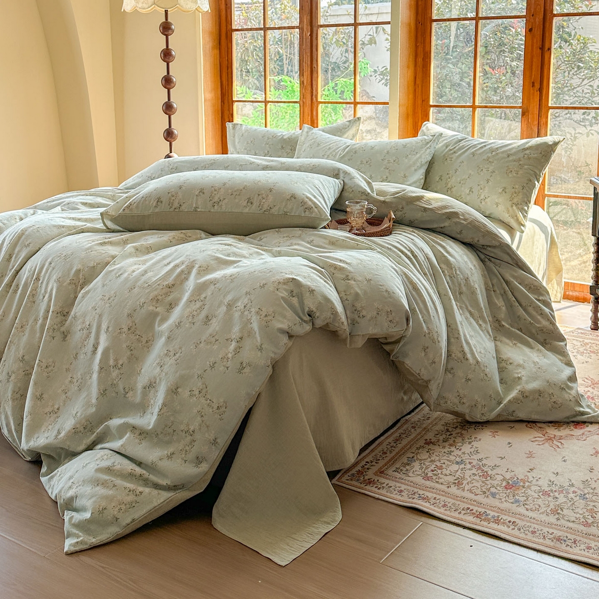 91家纺网 家纺一手货源 找家纺 田野 2026新款全棉棉麻四件套-碎花系列 层林尽染 绿