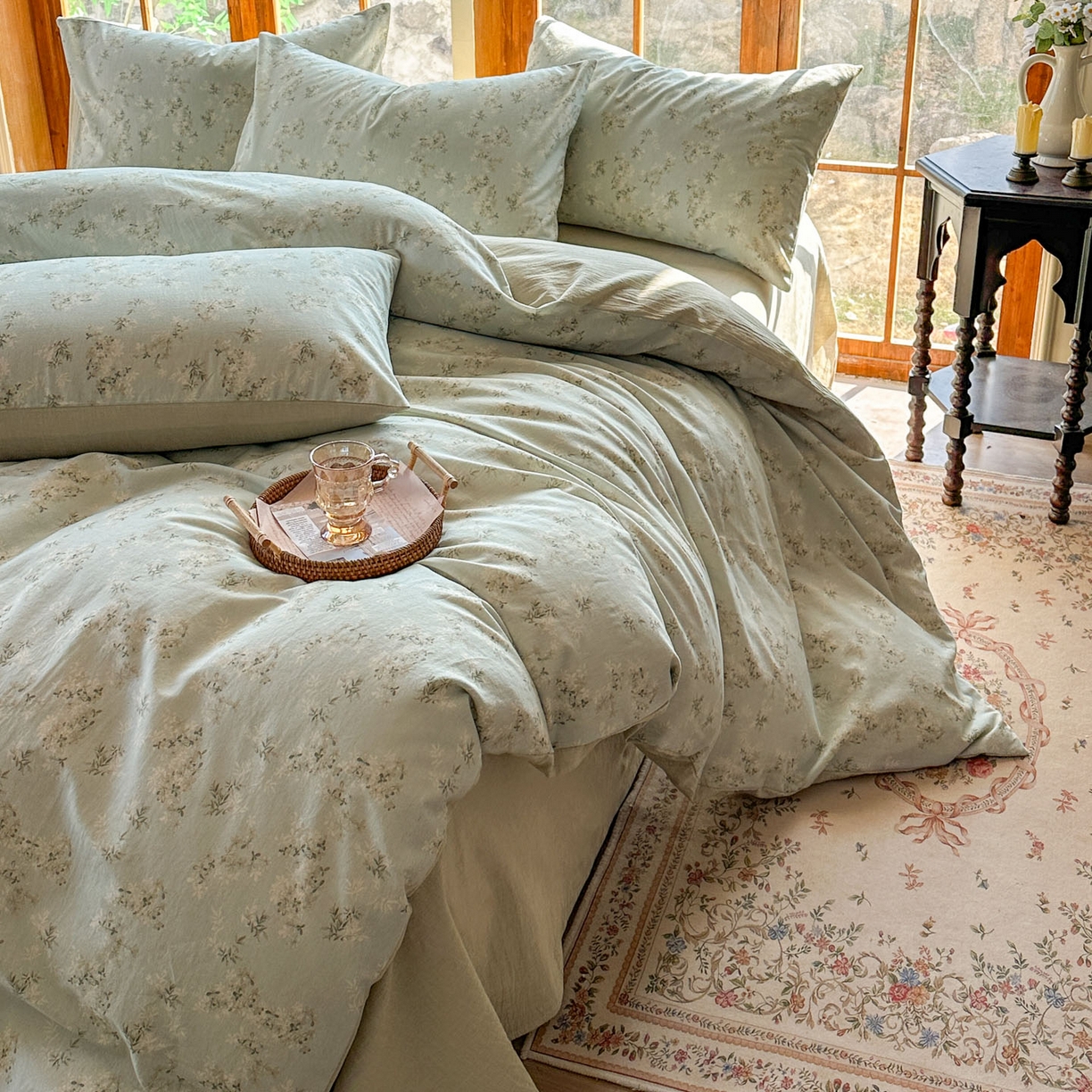 91家纺网 家纺一手货源 找家纺 田野 2026新款全棉棉麻四件套-碎花系列 层林尽染 绿